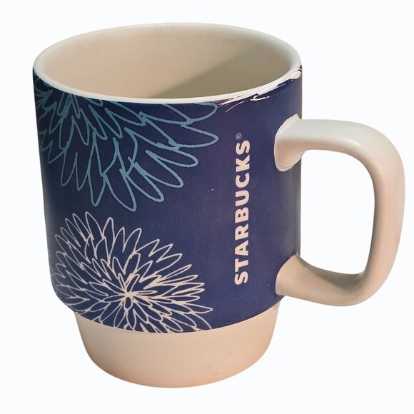 Set of 2 Starbucks 2016 Blue Floral PomPom Matte Stoneware Coffee Mug Cup FLAWS - Picture 4 of 8